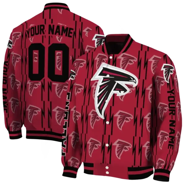customized atlanta falcons bolt stripe red varsity jacket fashion forward.webp