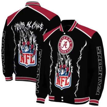 customized atlanta falcons claw blood red black varsity jacket fashion forward.webp