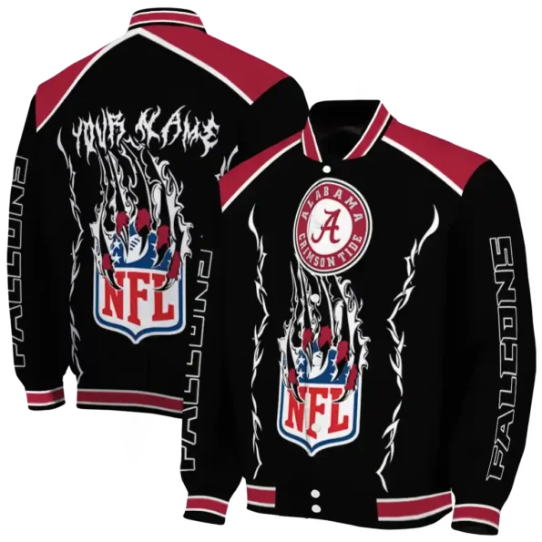 customized atlanta falcons claw blood red black varsity jacket fashion forward.webp