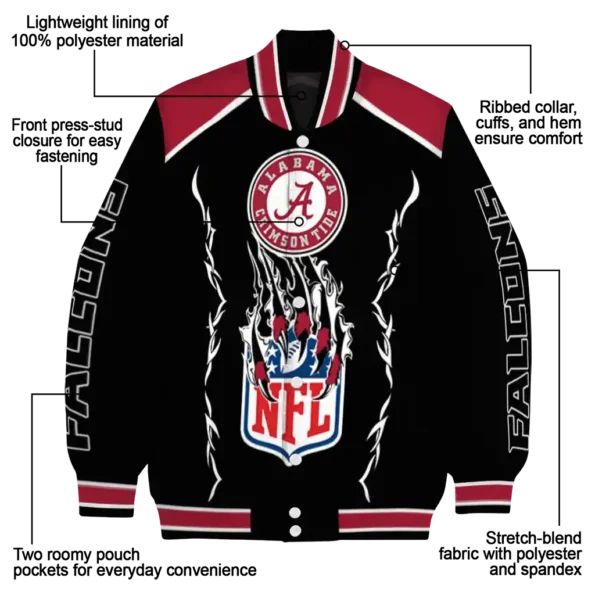 customized atlanta falcons claw blood red black varsity jacket new arrival.webp