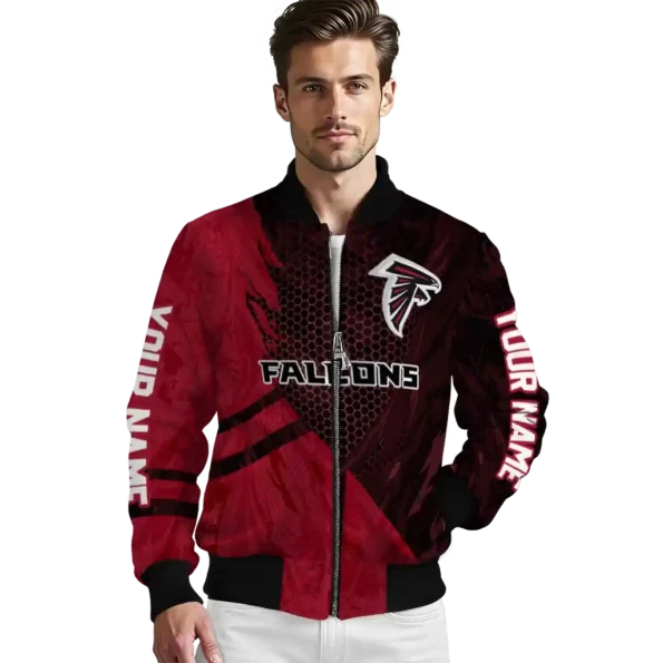 customized atlanta falcons hexagon mesh red black bomber jacket high quality