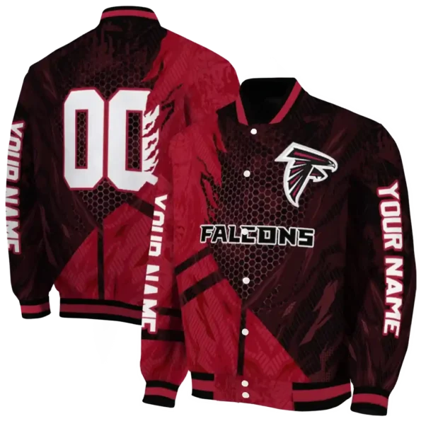 customized atlanta falcons hexagon mesh red black varsity jacket fashion forward.webp