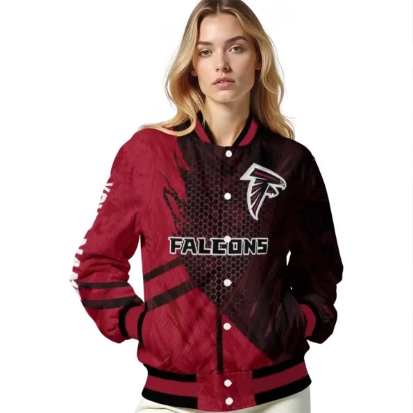customized atlanta falcons hexagon mesh red black varsity jacket latest model.webp