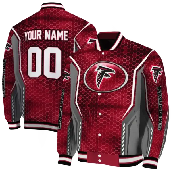 customized atlanta falcons power plate red varsity jacket fashion forward.webp