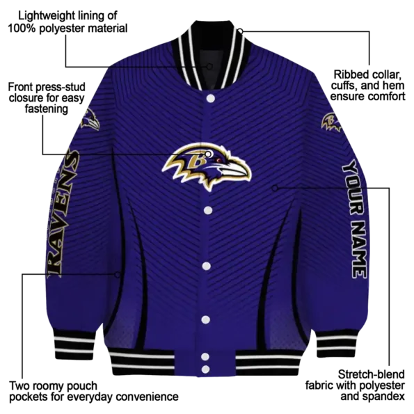 customized baltimore ravens chevron arrow purple varsity jacket new arrival.webp