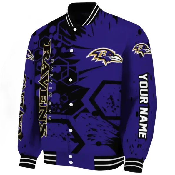 customized baltimore ravens hexagon cluster purple black varsity jacket best selling.webp
