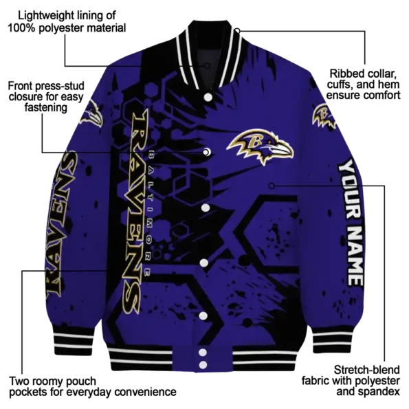 customized baltimore ravens hexagon cluster purple black varsity jacket new arrival.webp