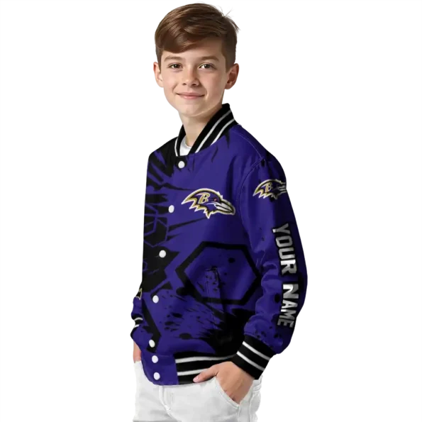 customized baltimore ravens hexagon cluster purple black varsity jacket trendy.webp