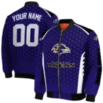 customized baltimore ravens hexagon grid purple bomber jacket best selling