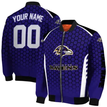 customized baltimore ravens hexagon grid purple bomber jacket fashion forward