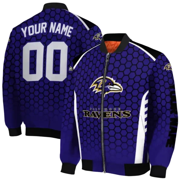 customized baltimore ravens hexagon grid purple bomber jacket fashion forward