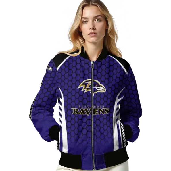customized baltimore ravens hexagon grid purple bomber jacket latest model