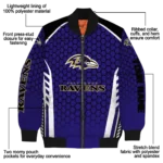 customized baltimore ravens hexagon grid purple bomber jacket best selling