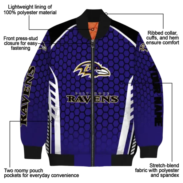 customized baltimore ravens hexagon grid purple bomber jacket new arrival