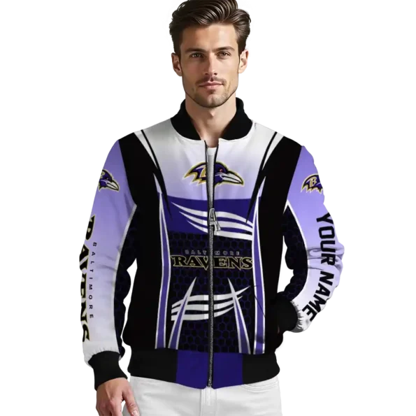 customized baltimore ravens mesh effect purple black bomber jacket high quality