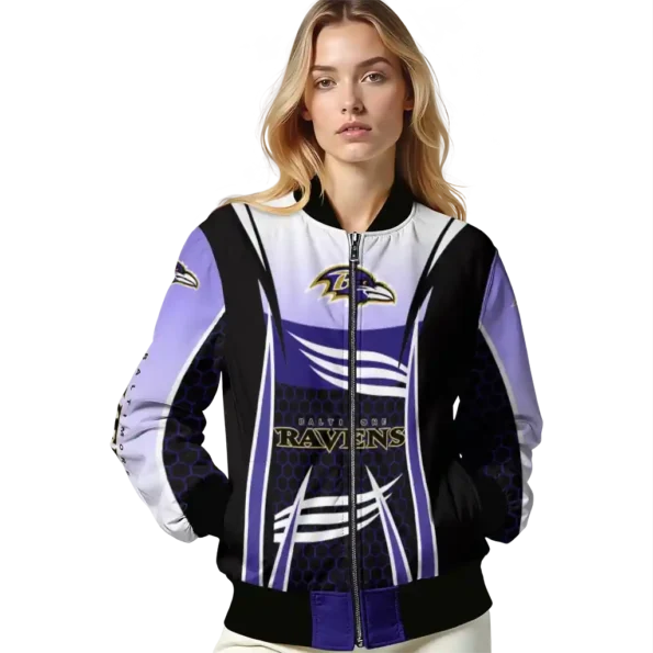 customized baltimore ravens mesh effect purple black bomber jacket latest model