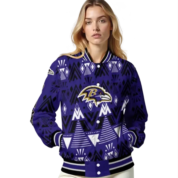 customized baltimore ravens pyramid shapes purple varsity jacket latest model.webp