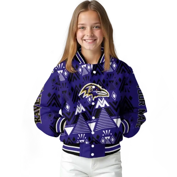 customized baltimore ravens pyramid shapes purple varsity jacket top rated.webp