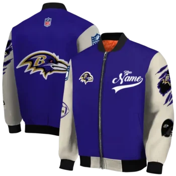 customized baltimore ravens razorback outline purple nude bomber jacket fashion forward
