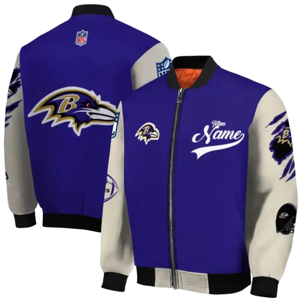 customized baltimore ravens razorback outline purple nude bomber jacket fashion forward