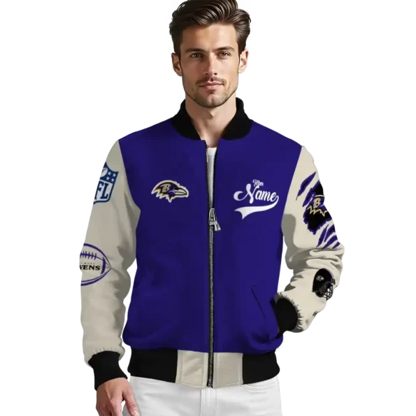 customized baltimore ravens razorback outline purple nude bomber jacket high quality