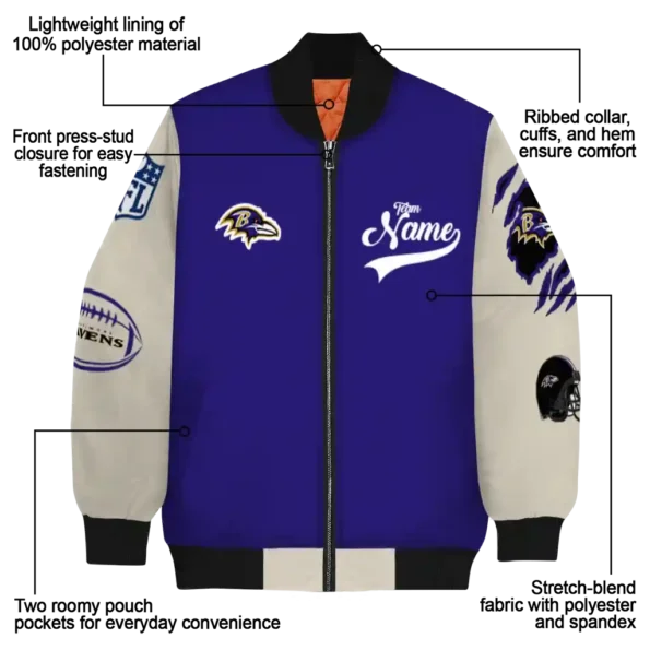 customized baltimore ravens razorback outline purple nude bomber jacket new arrival