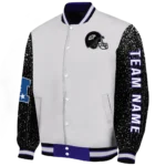 customized baltimore ravens speckled arms purple gray varsity jacket best selling.webp