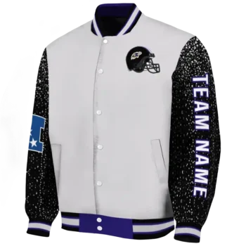 customized baltimore ravens speckled arms purple gray varsity jacket best selling.webp