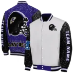 customized baltimore ravens speckled arms purple gray varsity jacket best selling.webp