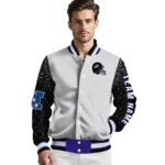 customized baltimore ravens speckled arms purple gray varsity jacket best selling.webp
