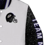 customized baltimore ravens speckled arms purple gray varsity jacket best selling.webp