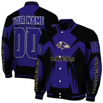 customized baltimore ravens spider mark purple black crocs varsity jacket fashion forward.webp