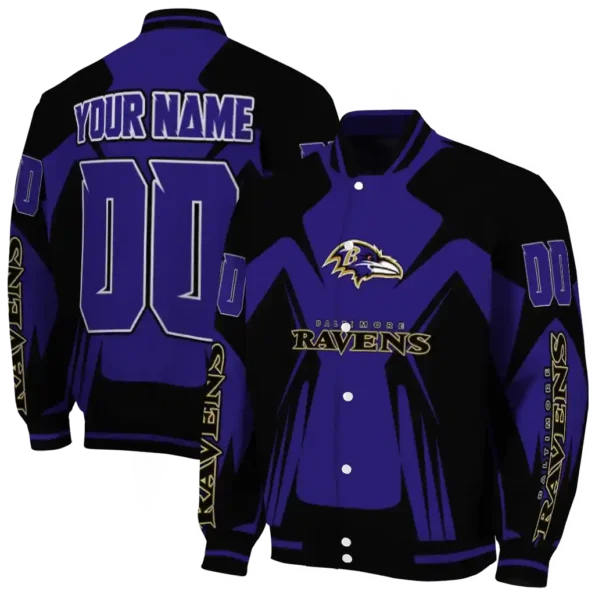 customized baltimore ravens spider mark purple black crocs varsity jacket fashion forward.webp