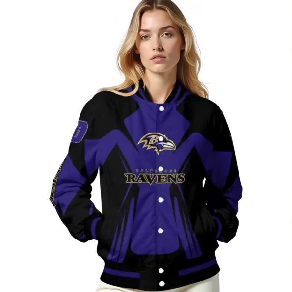 customized baltimore ravens spider mark purple black crocs varsity jacket latest model.webp