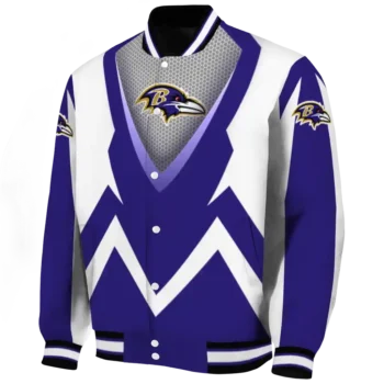 customized baltimore ravens v stripes purple white varsity jacket best selling.webp