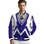 customized baltimore ravens v stripes purple white varsity jacket best selling.webp
