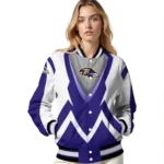 customized baltimore ravens v stripes purple white varsity jacket best selling.webp