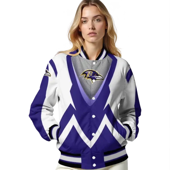 customized baltimore ravens v stripes purple white varsity jacket latest model.webp