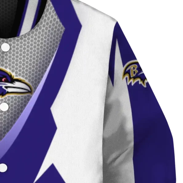 customized baltimore ravens v stripes purple white varsity jacket premium grade.webp