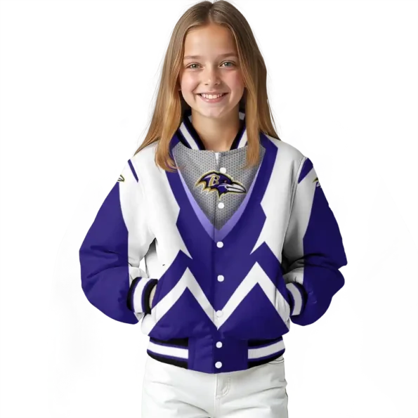 customized baltimore ravens v stripes purple white varsity jacket top rated.webp