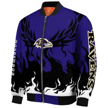 customized baltimore ravens winged blaze purple white bomber jacket best selling