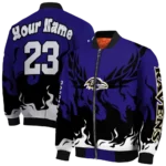 customized baltimore ravens winged blaze purple white bomber jacket best selling