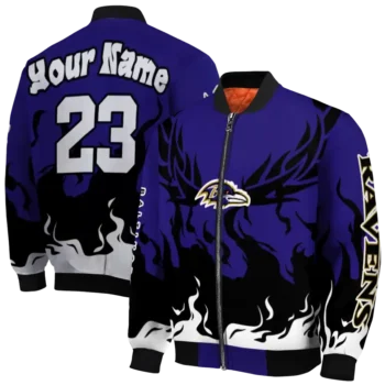 customized baltimore ravens winged blaze purple white bomber jacket fashion forward