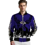 customized baltimore ravens winged blaze purple white bomber jacket best selling