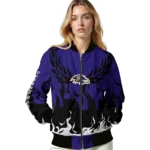 customized baltimore ravens winged blaze purple white bomber jacket best selling