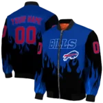 customized buffalo bills flame border blue black bomber jacket best selling