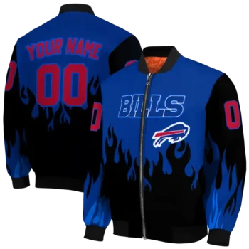 customized buffalo bills flame border blue black bomber jacket fashion forward