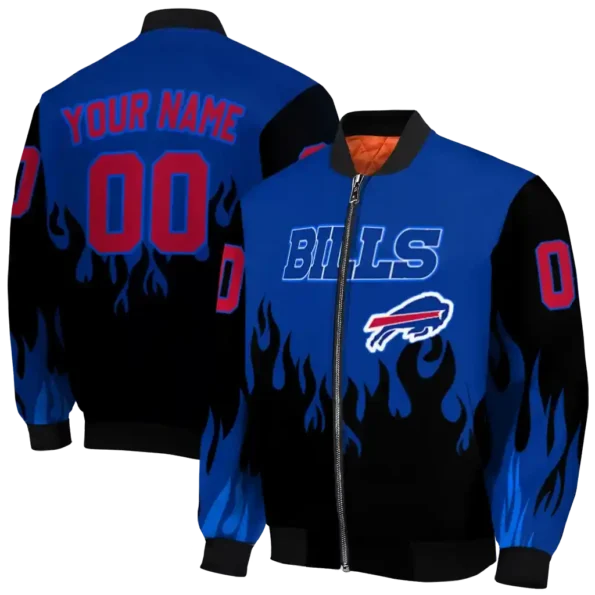 customized buffalo bills flame border blue black bomber jacket fashion forward