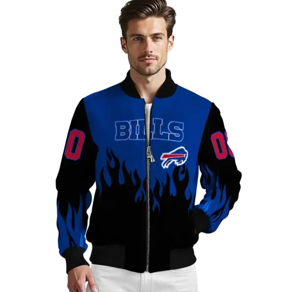 customized buffalo bills flame border blue black bomber jacket high quality