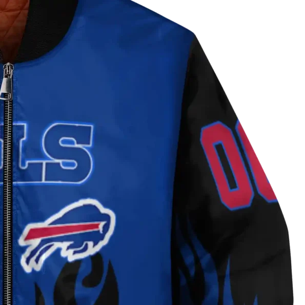 customized buffalo bills flame border blue black bomber jacket premium grade